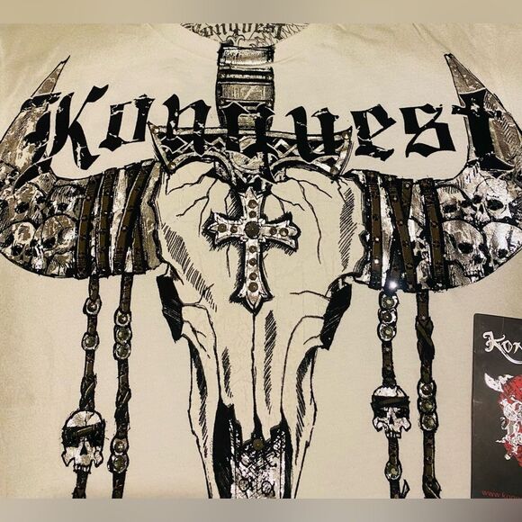 KonQuest RARE MEN’s skull T-Shirt Swarovski crystals & studded NWT size S. - Picture 6 of 13